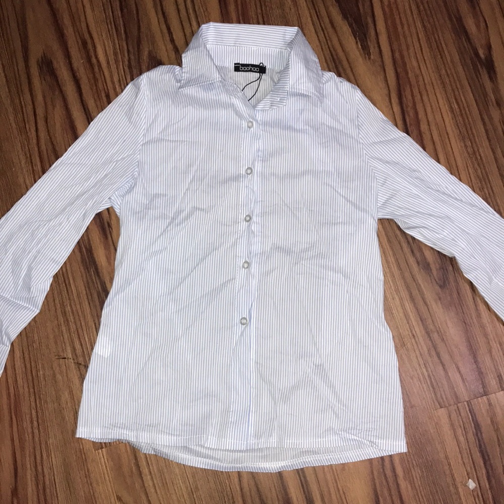 Boohoo Striped Blue and White Collared Shirt